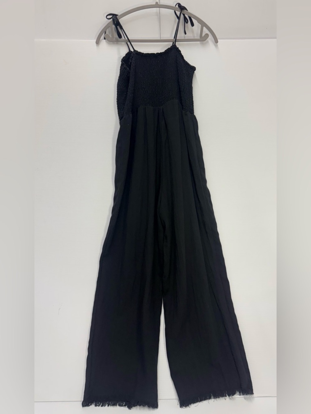 First Monday Black Smocked Wide Leg‎ Jumpsuit Boho Size M